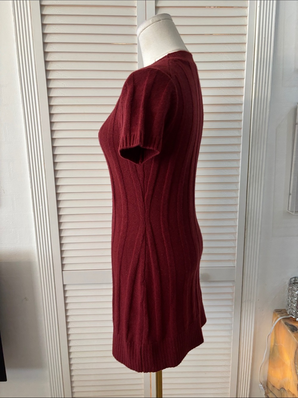 Reformation Ribbed Short-Sleeve Mini Dress in Burgundy - Picture 7 of 12